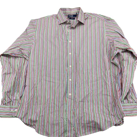 Polo Ralph Lauren Shirt Men 17.5 XLarge Red Green Stripe Regent Classic Fit - Picture 2 of 10